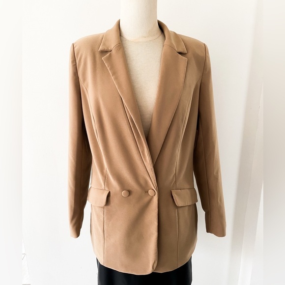 Oh Polly Tan Blazer Jacket with Pockets, Size 8 - Picture 3 of 8